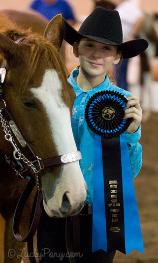 Young Rider with Blue and Black unique horse show ribbon