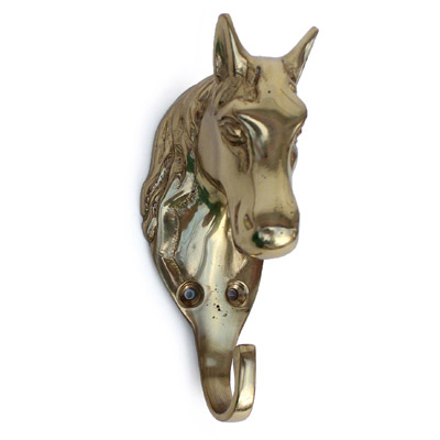 4in Horse Head Hook - Brass