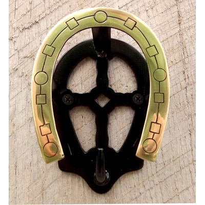 Horseshoe Shaped Bridle Rack - Brass on Black