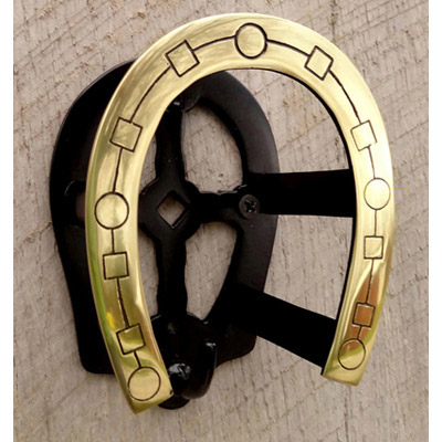 Horseshoe Shaped Bridle Rack - Brass on Black