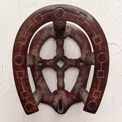 Horseshoe Shaped Bridle Rack - Brown Patina