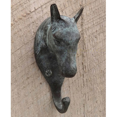 4in Horse Head Hook - Patina