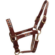 London Plaid Nylon Horse Halter with Leather Tabs