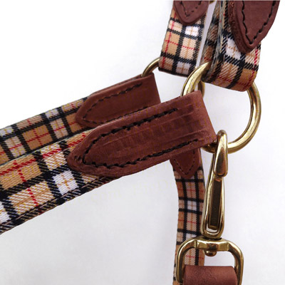 London Plaid Nylon Horse Halter with Leather Tabs