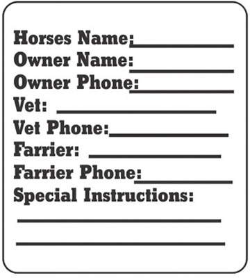 Horse Info Form -   All Weather Barn Sign