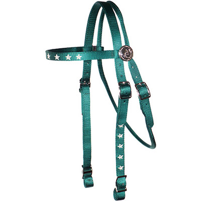 Brow Band Headstall with Embroidery and Decorative Rosettes
