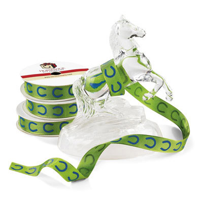 Horse Equestrian Theme Satin Gift Ribbon - Green Horseshoes