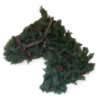 Horse Head Shaped Greenery Christmas Wreath - Medium