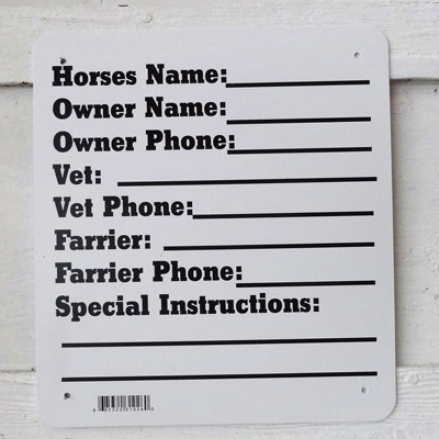 Horse Info Form -   All Weather Barn Sign